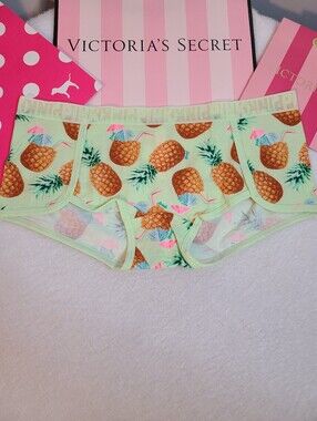 Retired VS PINK Logo Mesh Trimmed Cotton Low Rise Boyshort Panty Size M